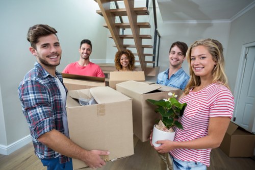 Moving van and packed boxes for a Belgium removals quote