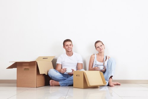 Moving day organization with boxes and essentials