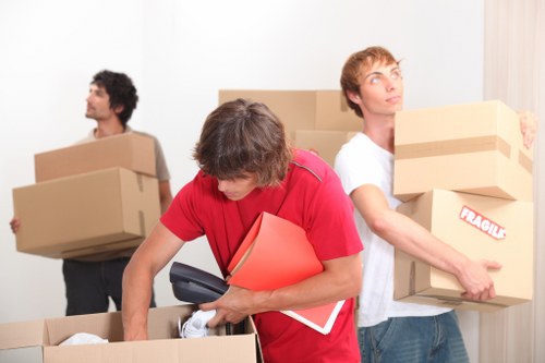 Packed student belongings ready for transport